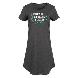 Women's - Instant Message - Introverted Will Discuss Plants Graphic T-shirt Dress - 1 of 4