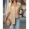 Womens Shirts Relaxed Long Sleeve Waffle Notch Collar Button Down Shirt with Pocket Apricot XL - 2 of 3