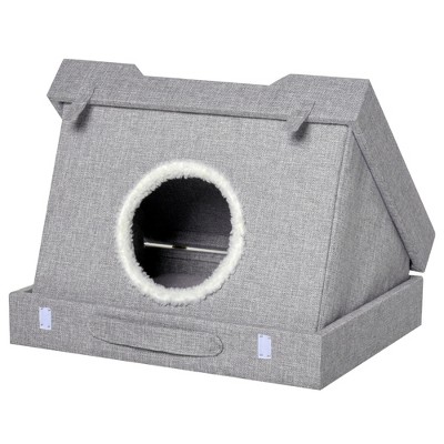 PawHut Wicker Dog Cave Bed with Adjustable Canopy Pet House Shelter for Small Dogs with Cushion Indoor Outdoor, Grey