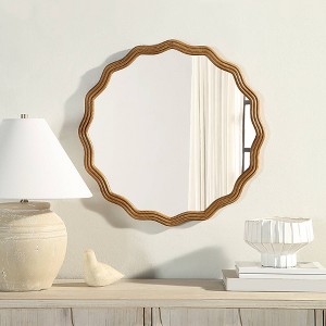 Holli Furniture Circle Wood Wall Mirror Natural Wood - 1 of 4