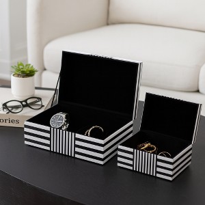 Modern Decorative Boxes for Home Decor - Jewelry Boxes and Storage Boxes with Lid for Keepsakes and Accessories - Set of 2 - 6" Black & White - 1 of 4