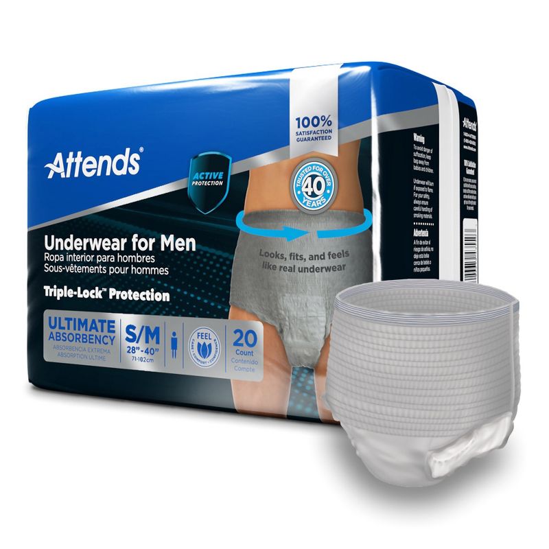 Attends Incontinence Underwear for Men, Ultimate Absorbency, Size S/M, 80 Count, 2 of 4