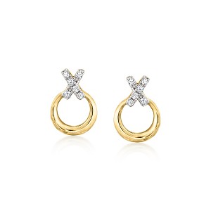 Ross-Simons 0.10 ct. t.w. Diamond Xo Earrings in 14kt Yellow Gold - 1 of 3