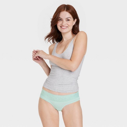 Women's Cotton Cheeky Underwear with Lace Waistband - Auden™ Ocean Spray  Green XS