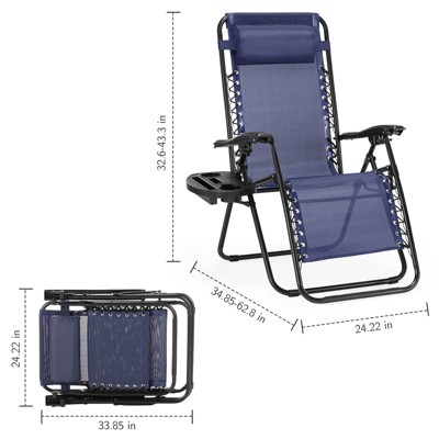 TiramisuBest Set of 2 Zero Cravity Lounge Chairs,Outdoor Patio Folding Recliners for Pool Beach with Pillow and Cup Holder, Blue