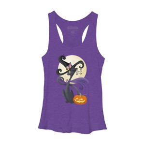 Women's Design By Humans Bewitching Black Halloween Kitty Cat By LittleBunnySunshine Racerback Tank Top - 1 of 3