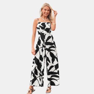 Women's Chic Monochrome Leaf Print Jumpsuit for Summer - Cupshe - 1 of 4