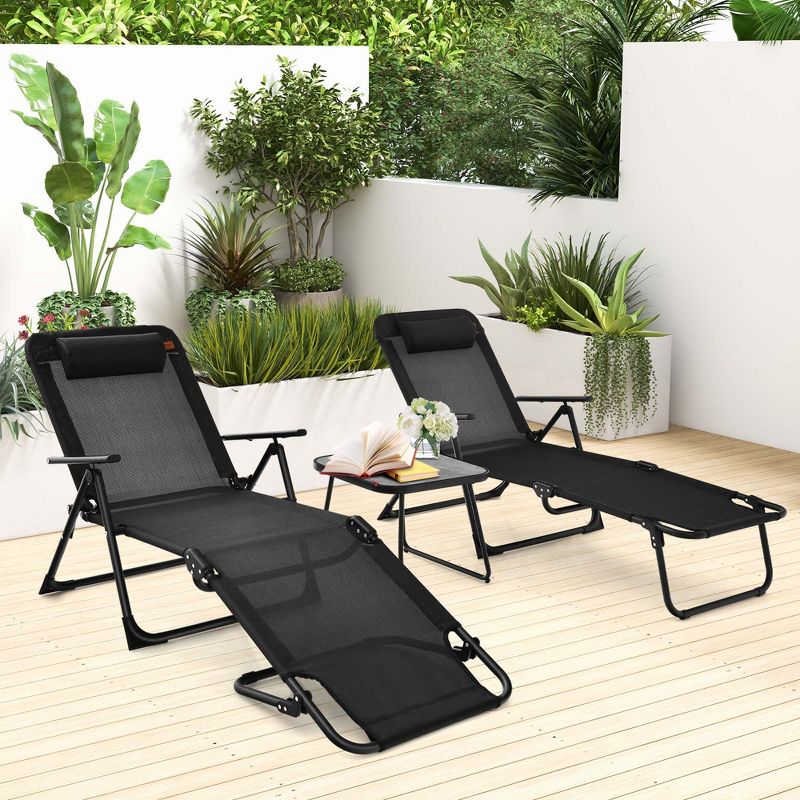 Costway 3pcs Patio Folding Chaise Lounge Chair PVC Tabletop Set Outdoor Portable Beach, 4 of 11