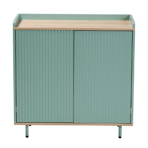 Tavita Two-Tone Wood 2 Door Sideboard Buffet Oak Brown/Mint Green - Baxton Studio: Mid-Century Design, Fixed Shelves - 1 of 4