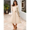 INSPIRE CHIC Women's Fall Long Sleeve Casual Crewneck Pleated A Line Flowy Midi Party Dresses with Belt - 2 of 4