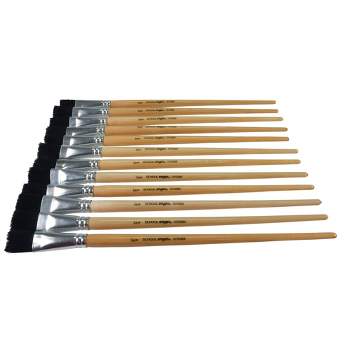 School Smart Black Bristle Paint Brushes, Long Handle, 3/4 Inch, Set of 12