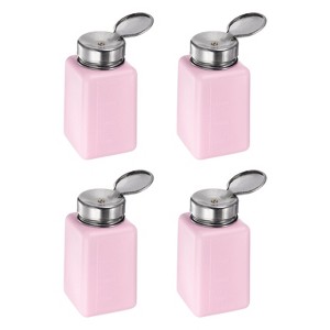 Unique Bargains Makeup Remover Nail Polish Push Down Alcohol Dispenser Bottles 4 Pcs 200ML(6.8oz) Pink - 1 of 4