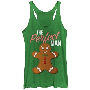 Women's CHIN UP Christmas Perfect Gingerbread Man Racerback Tank Top - 1 of 3