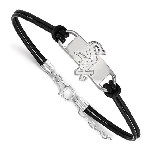 Black Bow Jewelry Sterling Silver Rhodium MLB Chicago White Sox Leather Bracelet, 7 Inch - image 1 of 3