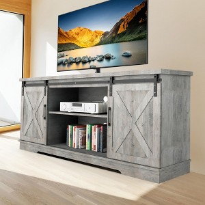ODK Farmhouse TV Stand for TVs Up to 65" - Mid Century Entertainment Center with Storage Cabinets - Rustic Media Console Table for Living Room - 1 of 4