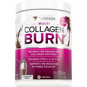 Multi Collagen Burn Hydrolyzed Collagen Peptides Powder with Types I II III V X, Supports Weight Loss, Chocolate Swirl, Vitauthority, 25 svgs, 318gm - 1 of 4