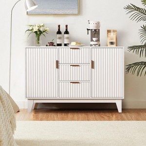 Fluted Sideboard Buffet Cabinet, Kitchen 47.2in Large Buffet Storage Cabinet Coffee Bar Cupboard 3 Drawers 2 Doors - 1 of 4