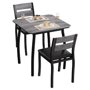 Dining Table Set for 2, 3-Piece Kitchen Table Set with Thick Wood Grain Tabletop & 2 Upholstered Chairs & Metal Frame - 1 of 4