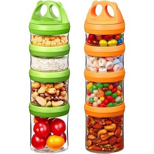Angel Sar Portable Stackable Food Storage Containers, 4-Piece Airtight Tritan Canisters with Twist Lock Lids, BPA & Phthalate Free, Green & Orange - 1 of 4