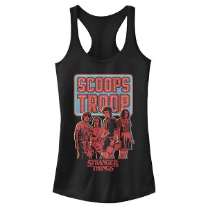 Juniors Womens Stranger Things Scoops Troop Character Pose Racerback Tank Top - 1 of 4