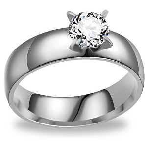 Solitaire Engagement Ring for Women 4mm Cubic Zirconia 1CT Stainless Steel by Ginger Lyne - 1 of 4