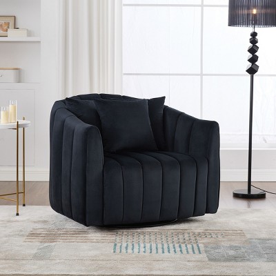 40.35" Oversized Velvet 360° Swivel Barrel Chair and Half with 3 Pillows,Channel Tufted Pumpkin Club Armchair for Living Room-Baofuwish