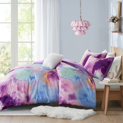Lavender Full Microfiber Tie Dye Comforter Set with Decorative Pillow