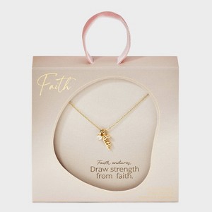 14K Gold Dipped Cubic Zirconia "Faith" Charm Necklace - Gold - 1 of 4