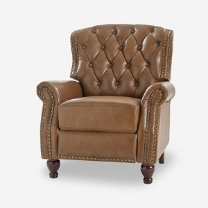 Justine Transitiona Wooden Upholstery Genuine Leather Recliner with Nailhead Trim for Living Room and Bedroom  | ARTFUL LIVING DESIGN - 1 of 4