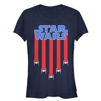 Juniors Womens Star Wars Fourth of July  TIE Fighter Stripes T-Shirt