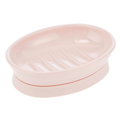 mDesign Plastic Bar Soap Dish Tray for Bathroom, Kitchen Sink - Pink