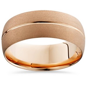 Pompeii3 14K Rose Gold Mens Brushed Single Groove Wedding Band 8mm - 1 of 3