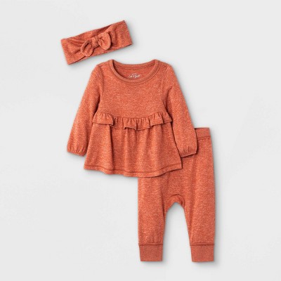 Baby Girls' 3pc Cozy Top & Bottom Set with Headband - Cat & Jack™ Red 6-9M