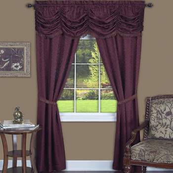 Kate Aurora 2 Piece Red Burgundy & Taupe Complete Damask Window Curtain ...