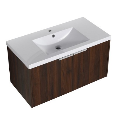 36" Bathroom Vanity Sink Combo For Small Space, Modern Vanity Cabinet With Gel Basin, Wall Mounted Floating Storage Cabinet With Double Doors