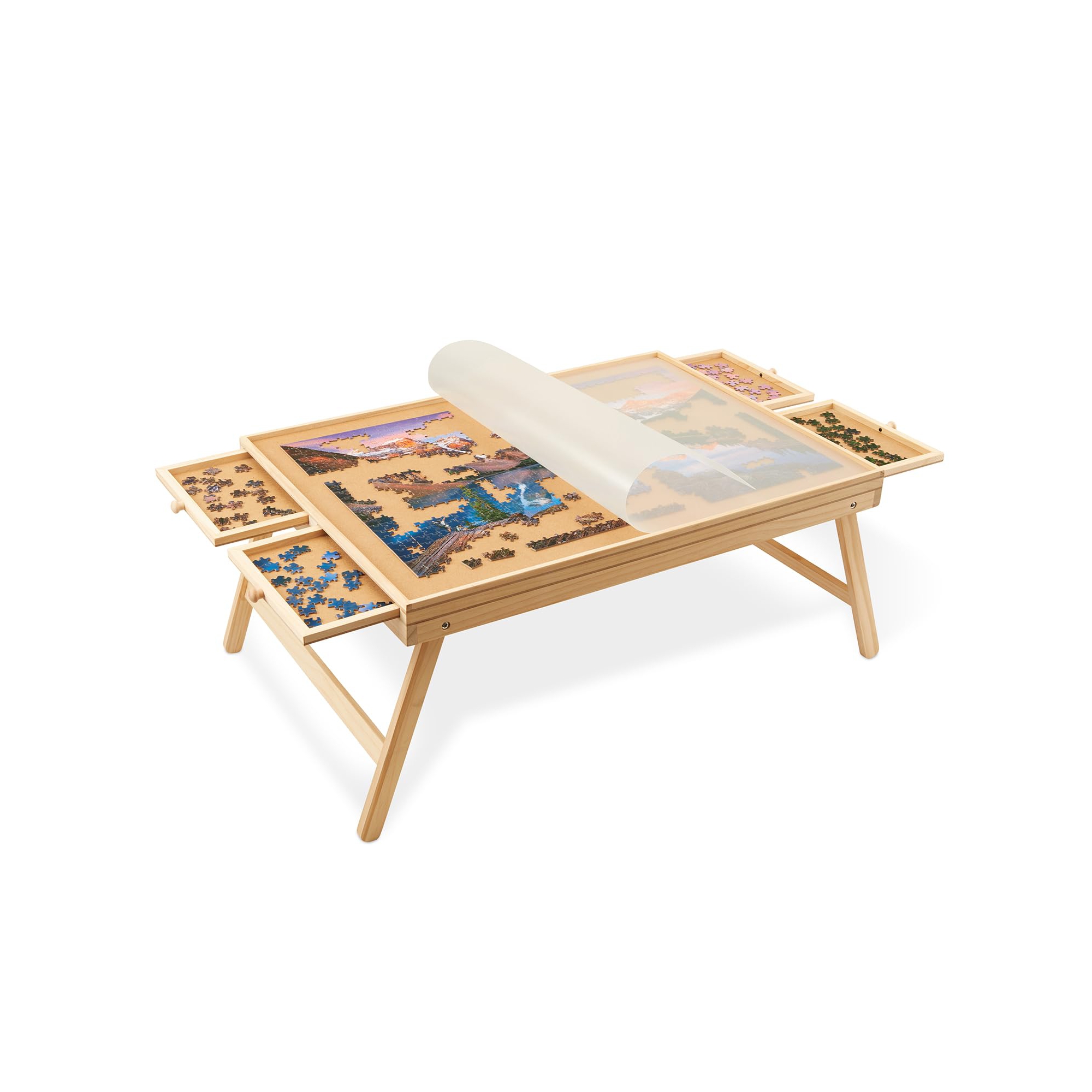 Jumbl 1000-Piece Puzzle Board with Drawers, Foldable Legs & Cover - Wooden Jigsaw Puzzle Table