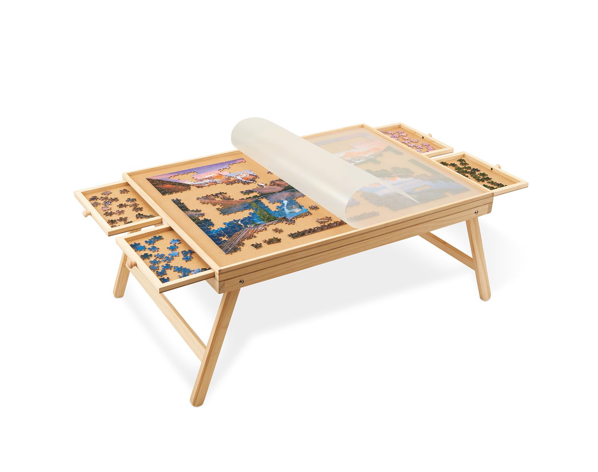 Jumbl Puzzle Board with Drawers, Foldable Legs & Cover - Wooden Jigsaw Puzzle Table