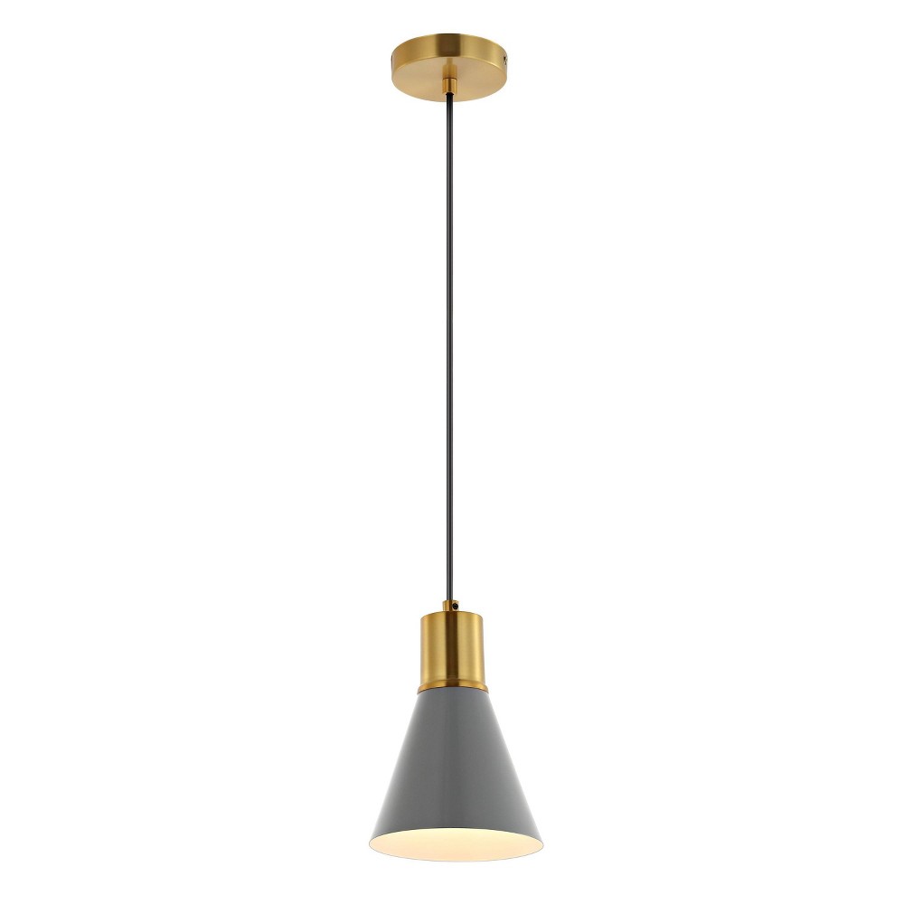 6" 1-Light Apollo Mid-Century Modern Iron LED Pendant Gray/Brass Gold - JONATHAN Y