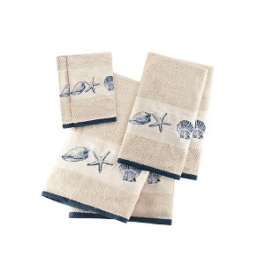 Gracie Mills Villanueva 6-Piece Coastal Breeze Embroidered Cotton Jacquard Towel Set - One Size - Blue - 1 of 1