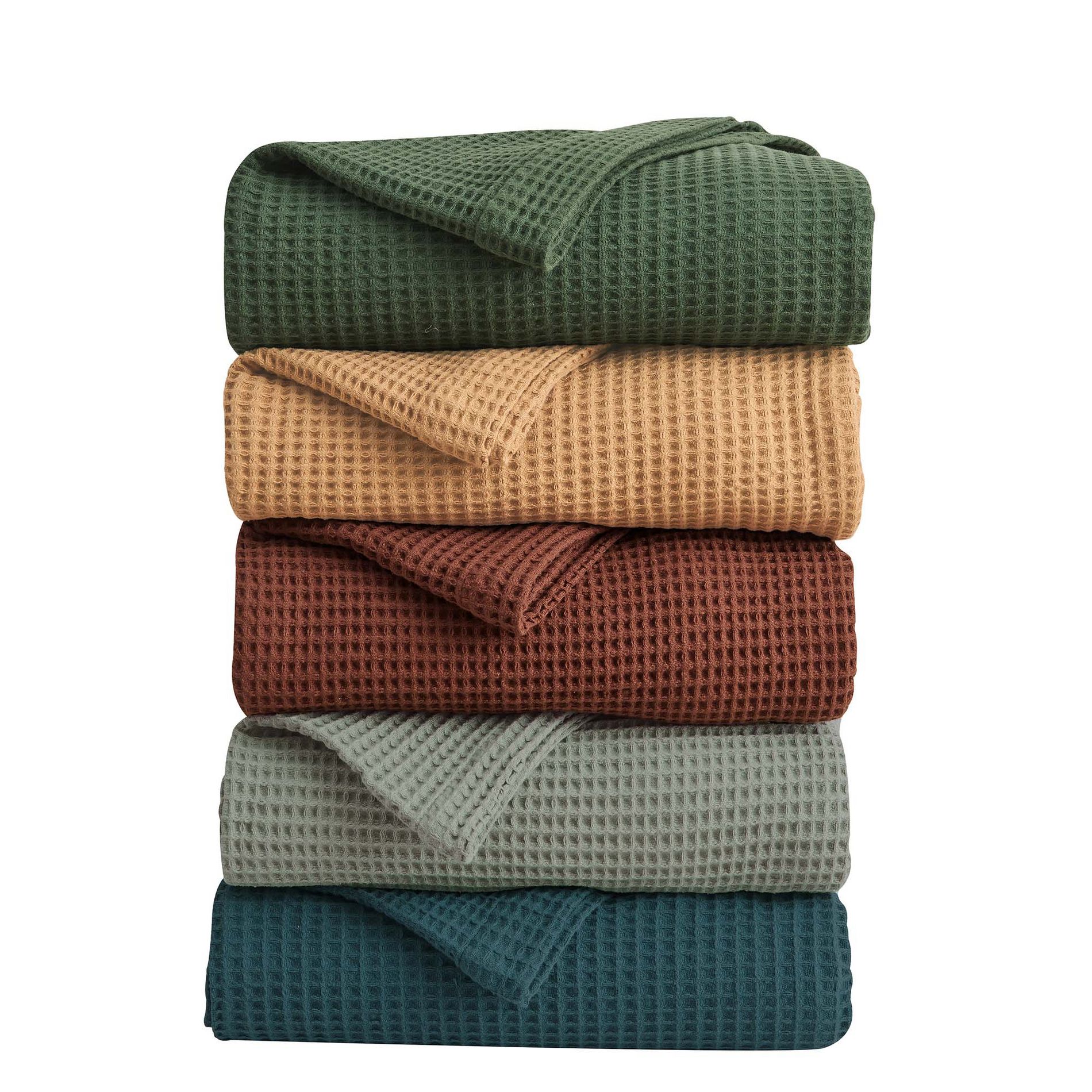 100% Cotton Waffle Weave All-Season Bed Blanket - Great Bay Home (Full / Queen, Eucalyptus)