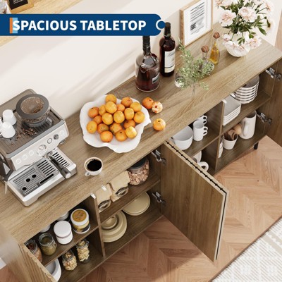 GustoWave 63" Fluted Sideboard Buffet Cabinet with 4 Doors and Adjustable Shelves, Modern Storage Cabinet for Dining Room - Natural — фото 6