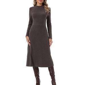 women's belted mockneck long-sleeve stretch jersey dress Women's Vintage A-Line Dress Mock Neck Long Sleeve Belted Work Flare Dresses