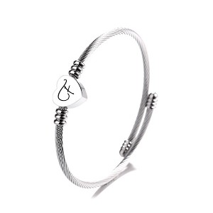 Twisted Steel Heart Cable Initial Bracelet - 1 of 4