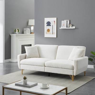74.41 Inch Teddy Velvet Sofa Bed Futon Couch Small Lounger Sofa With Separate Adjustment Backrest 2-Seat Tufted Couch