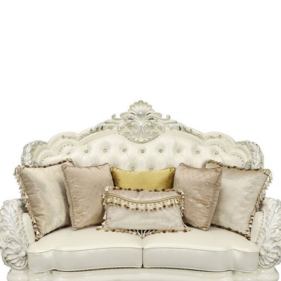 Adara 70" White Faux Leather Camelback Sofa with Nailhead Trim