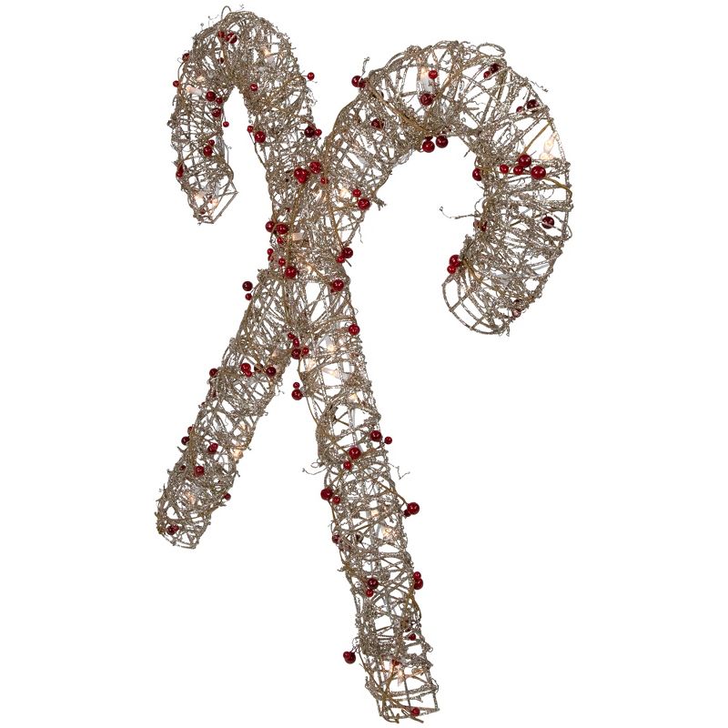 Northlight 25" Lighted Champagne Gold Glittered Rattan Double Candy Cane Christmas Outdoor or Window Decoration, 5 of 8