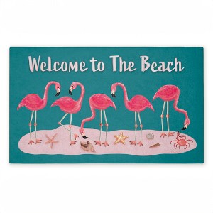 Stupell Industries Flamingo Beach Greetings Printed Outdoor Door Mat, design by Darlene Seale, 18"x30" - 1 of 4
