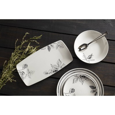 Gray and White Floral Porcelain 12-Piece Dinnerware Set