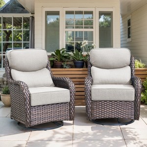 Belord Outdoor Swivel Rocker Patio Chairs of 2 with 6 Inch Thick Cushions, Wicker Patio Furniture Set Swivel Rocking Glider Chairs with High Back - 1 of 4