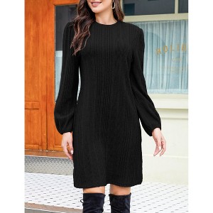 Women's  Knit Sweater Bodycon Dress Long Sleeve O Neck Midi Dress with Belt - 1 of 4